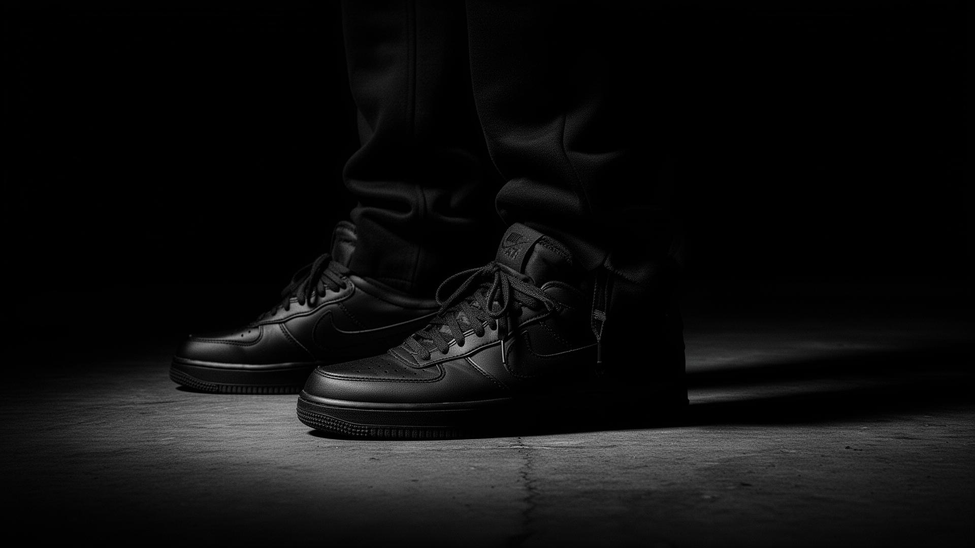 Black sneakers and hoodie
